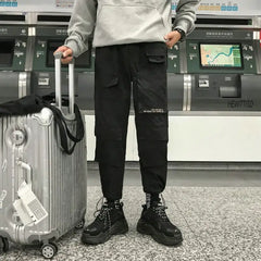 Polyester Loose Cargo Pants with Multiple Pockets