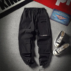 Polyester Loose Cargo Pants with Multiple Pockets S / Black