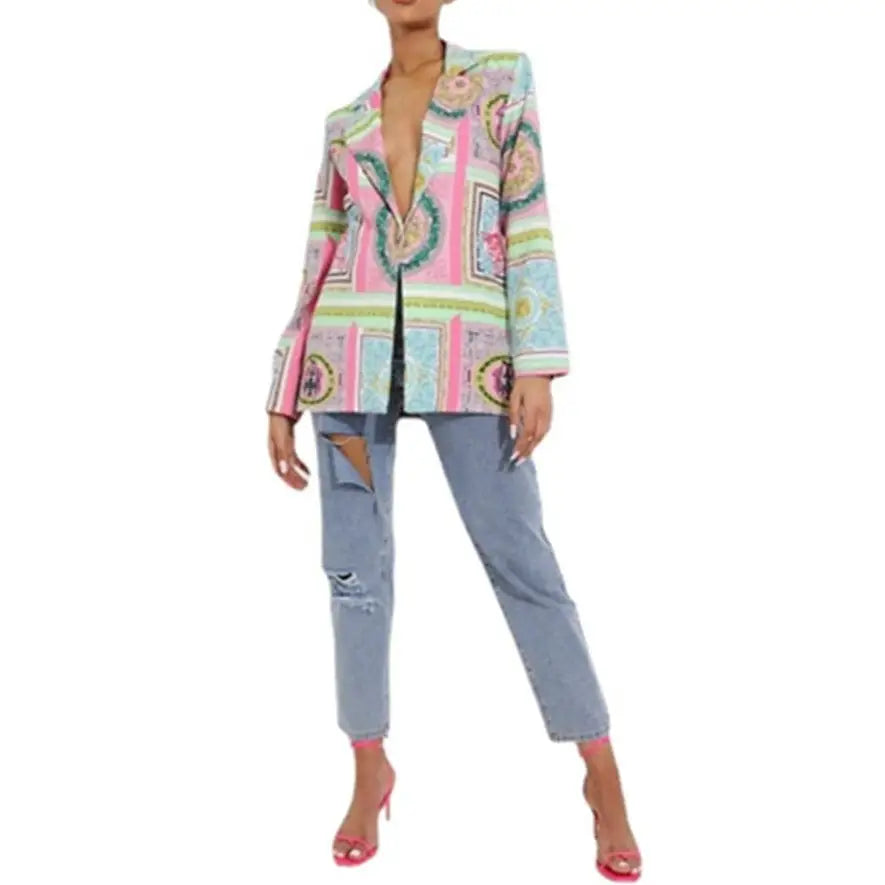 Polyester Mandalas Long Sleeve Blazer
