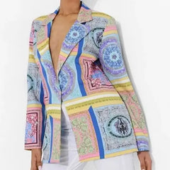 Polyester Mandalas Long Sleeve Blazer Blue / S