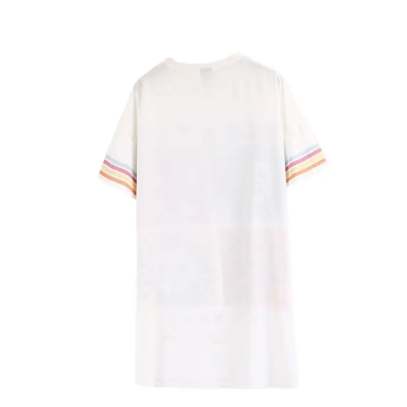 Polyester Oversize Short Sleeves Tee Dress for Women White
