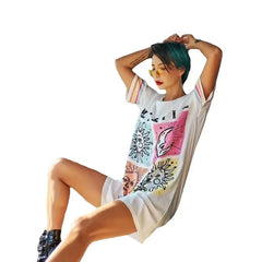 Polyester Oversize Short Sleeves Tee Dress for Women White