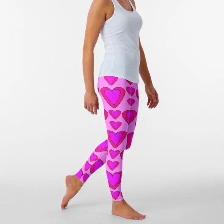 Polyester Pink Heart Sports Ankle Legging