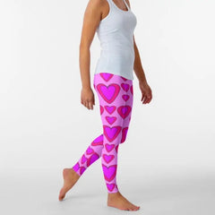 Polyester Pink Heart Sports Ankle Legging