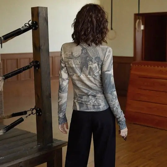 Polyester Renaissance Turtleneck Long Sleeve Blouse