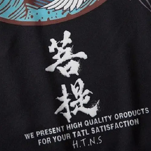 Polyester Sleeve Kimono with Kanji Cranes and Waves Design