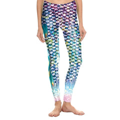 Polyester Spandex Fish Scale Leggings for Women S / Blue