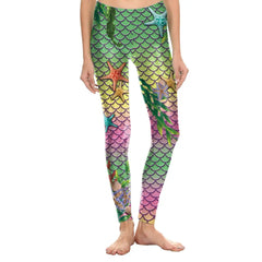 Polyester Spandex Fish Scale Leggings for Women S / Green