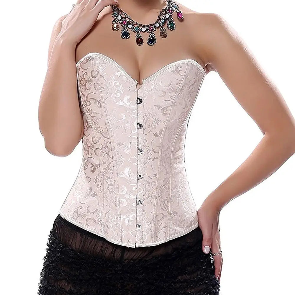 Polyester Spandex Overbust Lingerie Bridal Corset Khaki / XL