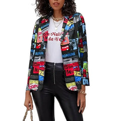 Pop Newspaper Magazine Print Long Sleeves Lapel Suit Blazer