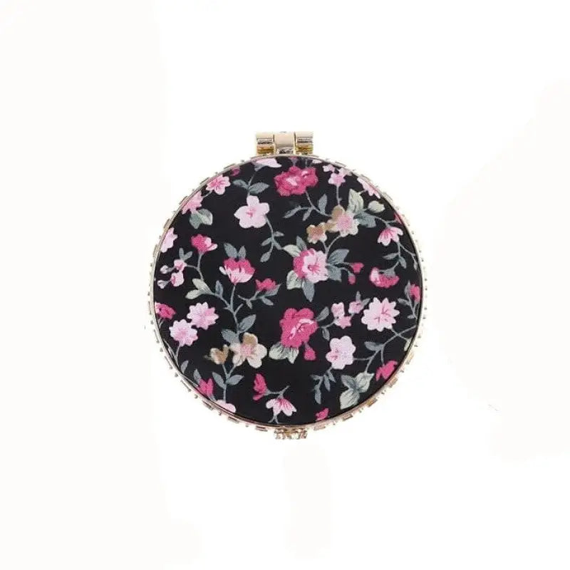 Portable Two-side Compact Pocket Floral Mirror - Black Cicle