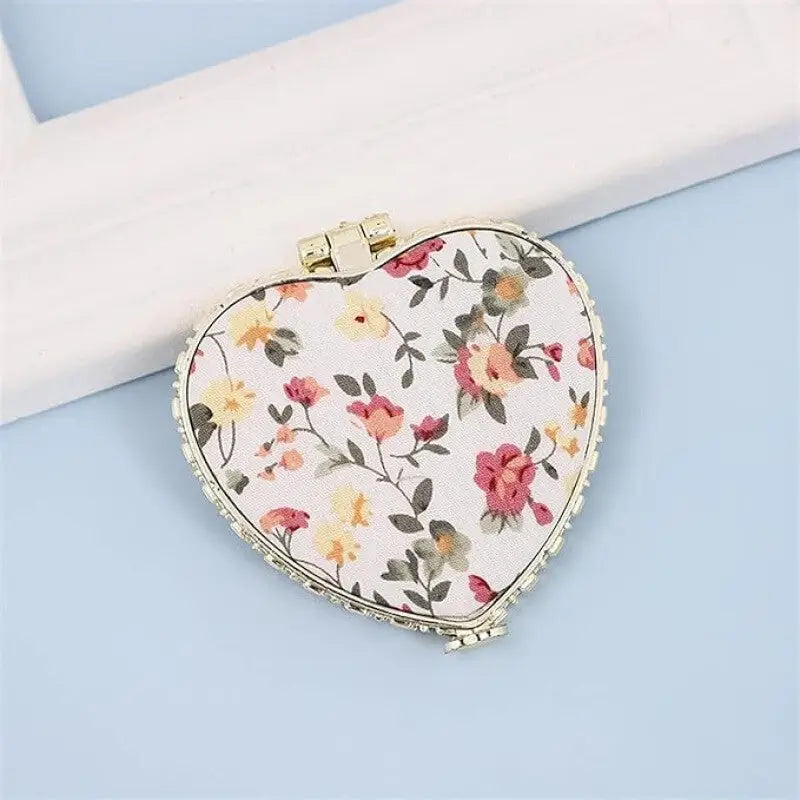 Portable Two-side Compact Pocket Floral Mirror - White Heart