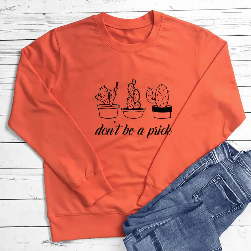 Prick Vegan Sweatshirt Soft Cotton Unisex Pullover Orange