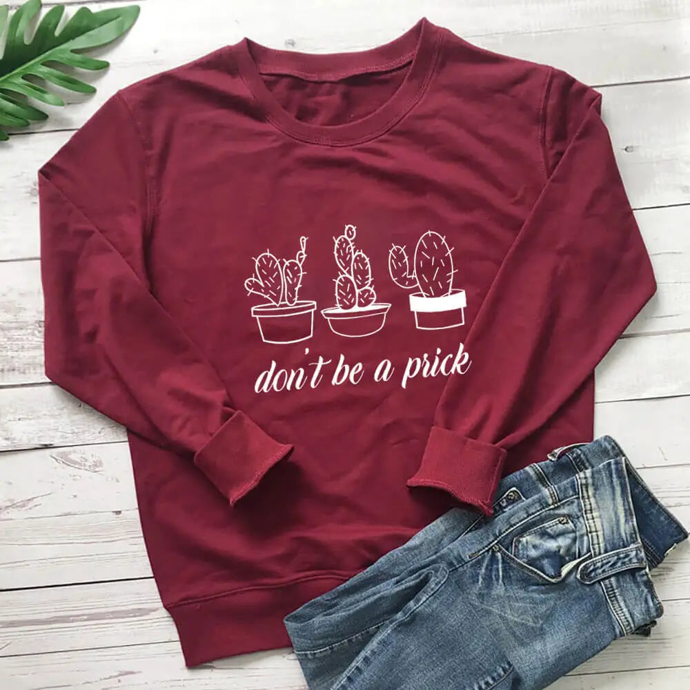 Prick Vegan Sweatshirt Soft Cotton Unisex Pullover Wine Red