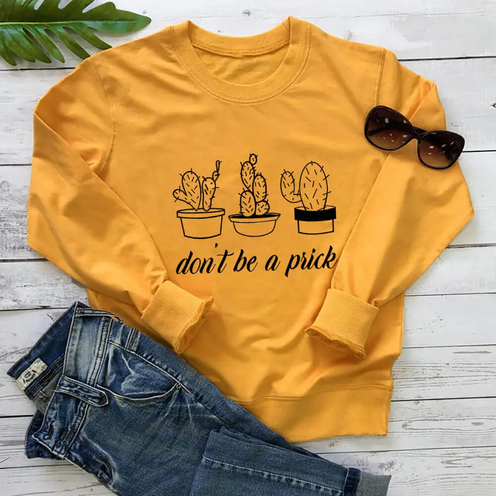 Prick Vegan Sweatshirt Soft Cotton Unisex Pullover Yellow