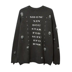 Priest Salvation Print Knitted Sweaters with Destroyed