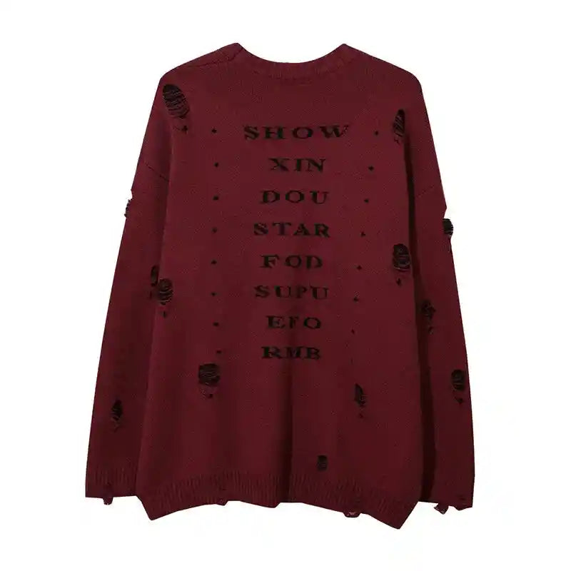 Priest Salvation Print Knitted Sweaters with Destroyed