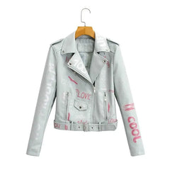 Print Letters Soft Leather Jackets