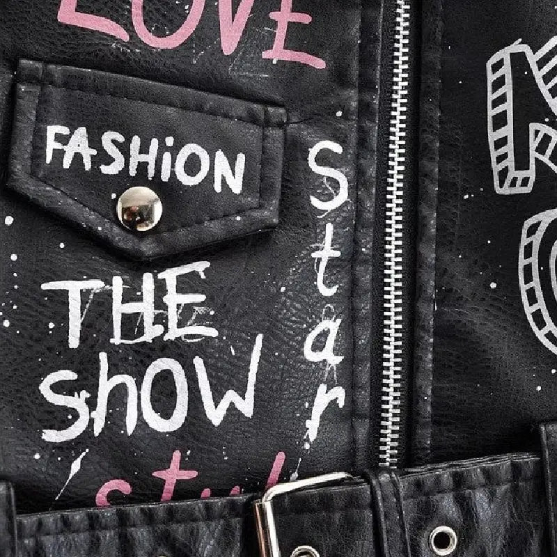 Print Letters Soft Leather Jackets - Jacket