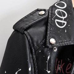 Print Letters Soft Leather Jackets - Jacket