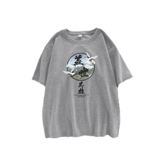 Printed Clouds O Neck Short Sleeve T Shirt Gray / S