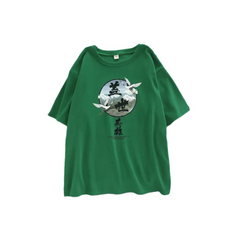 Printed Clouds O Neck Short Sleeve T Shirt Green / S