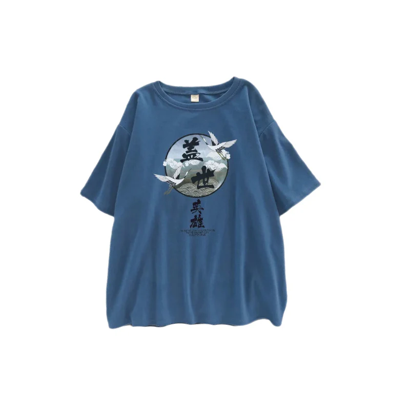 Printed Clouds O Neck Short Sleeve T Shirt Haze Blue / S