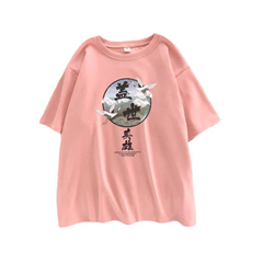 Printed Clouds O Neck Short Sleeve T Shirt Pink / S