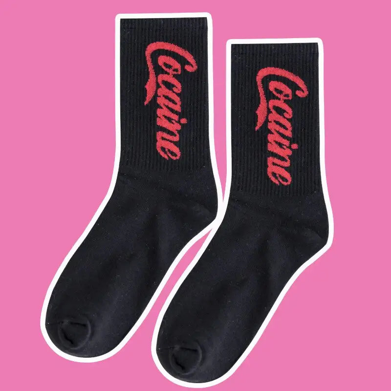 Printed Cotton Socks - Black-Cocaine / One Size