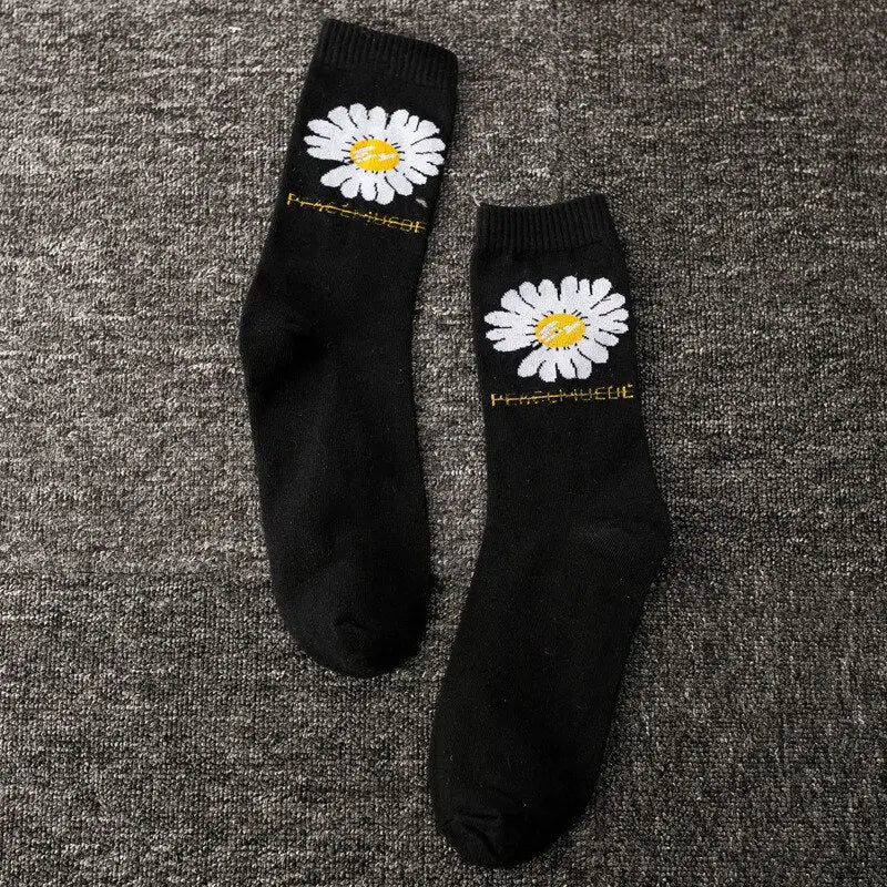 Printed Cotton Socks - Black-Daysi / One Size