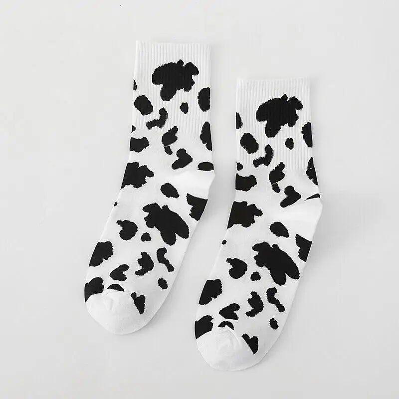 Printed Cotton Socks - Black-White / One Size