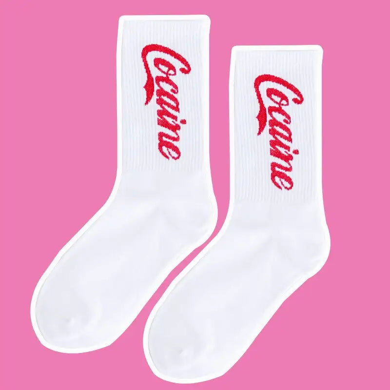 Printed Cotton Socks - White-Cocaine / One Size