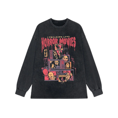 I Freaking Love Horror Movies Printed Retro Sweatshirt