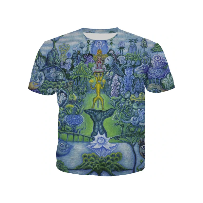 Printed Round Neck Short Sleeve T Shirt Blue Green / S