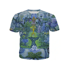 Printed Round Neck Short Sleeve T Shirt Blue Green / S