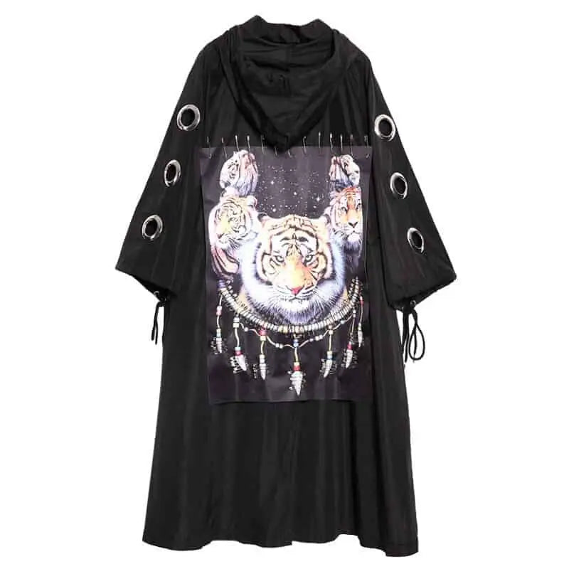 Printed Trench Jacket Hooded - Black / One size - Women