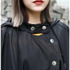 Printed Trench Jacket Hooded with Unique Pattern Black