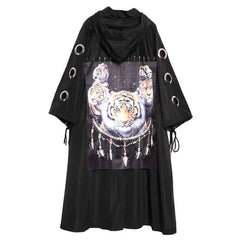 Printed Trench Jacket Hooded with Unique Pattern Black