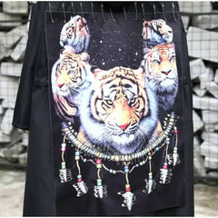 Printed Trench Jacket Hooded with Unique Pattern Black