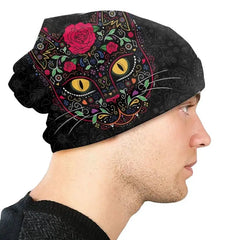 Printed With Cat And Flowers Beanie