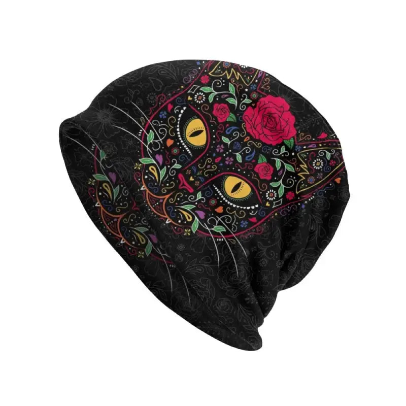 Printed With Cat And Flowers Beanie