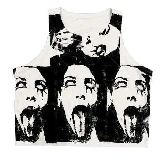 Printed Y2K Tank Top - White / L - Crop