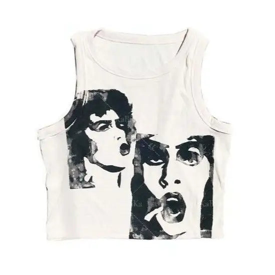 Printed Y2K Tank Top - White / M - Crop