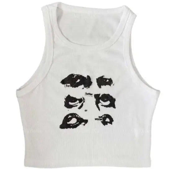 Printed Y2K Tank Top - White / S - Crop