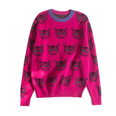 Psychedelic Cat Print Knitted Sweaters