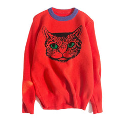 Psychedelic Cat Print Knitted Sweaters