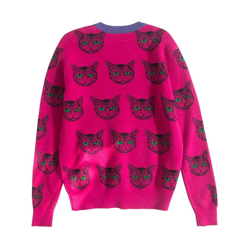 Psychedelic Cat Print Knitted Sweaters