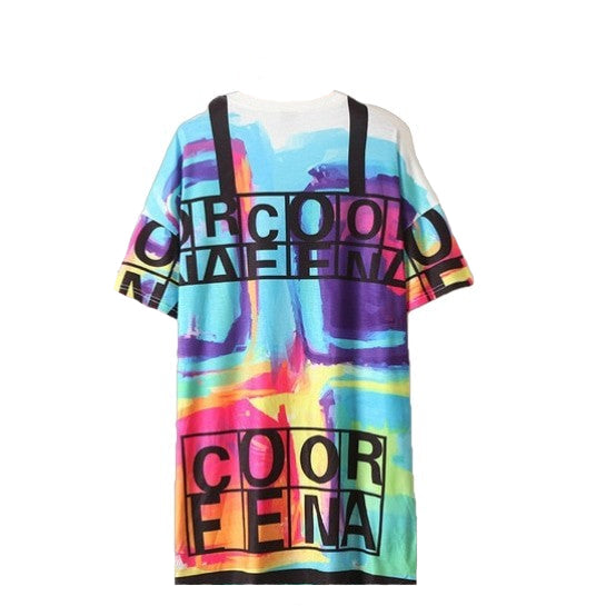 Psychedelic Colors Short Sleeve Loose Tee Dress - One size /