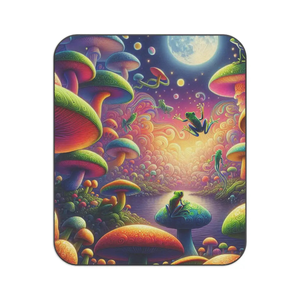 Psychedelic Forest Picnic Blanket with Colorful Mushroom