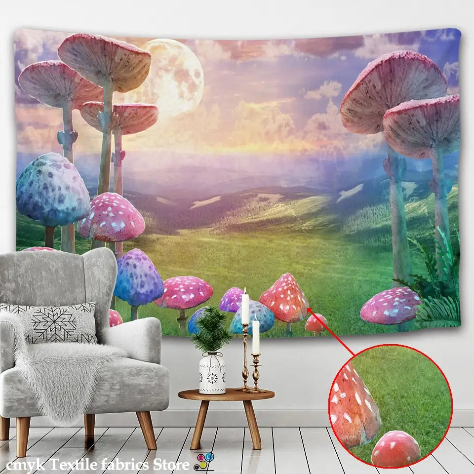 Psychedelic Mushroom Indian Mandala Tapestry Wall